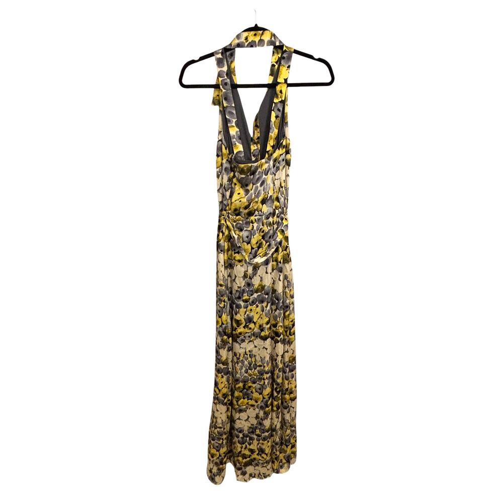 Eva Franco Coconinno Dress Womens XL Collared Sleeveless Tie Maxi Yellow Gray - Picture 4 of 8